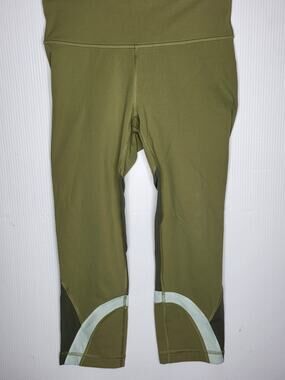 Lululemon Crop Leggings Sz 6 Olive Green Colorblock Athletic Yoga Running Pants